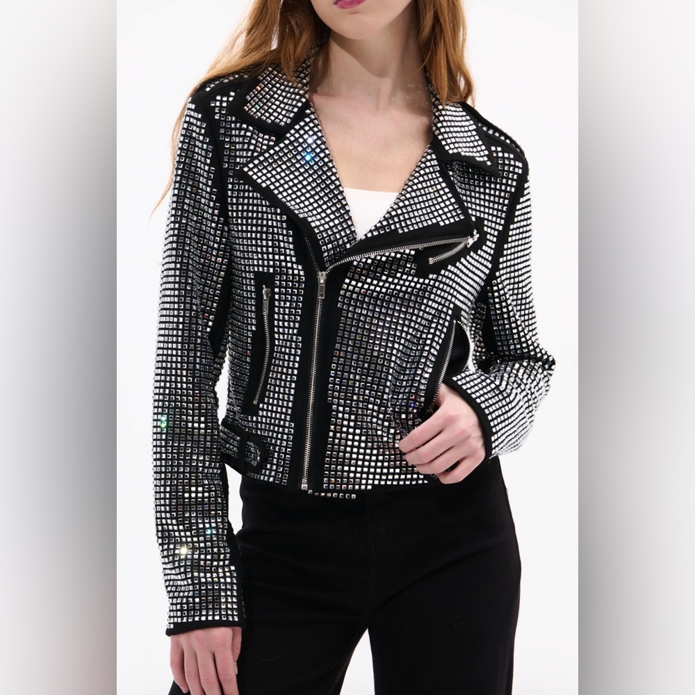 Azalea Wang Juniper Black Crystallized Moto Jacket - Picture 7 of 10